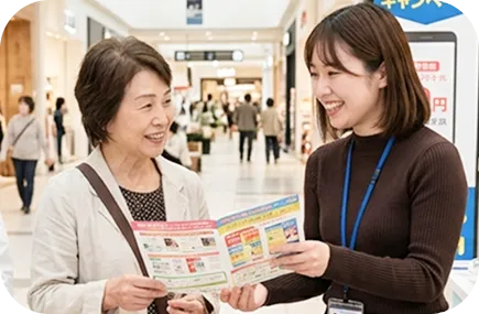 携帯プランを説明する女性スタッフ