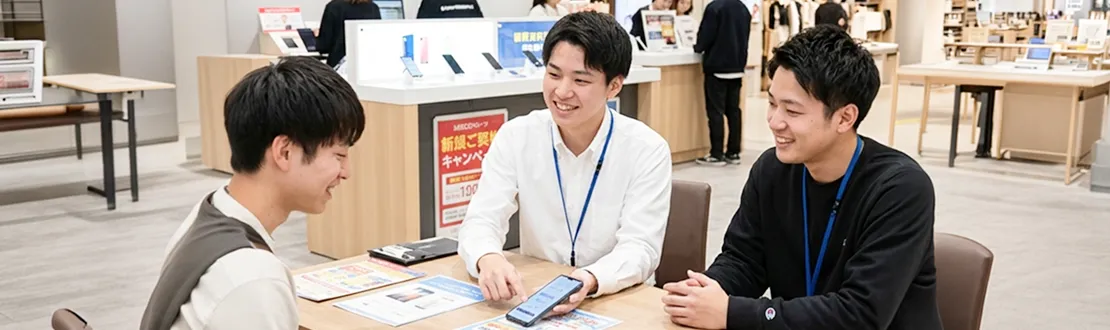 先輩と一緒に接客する様子